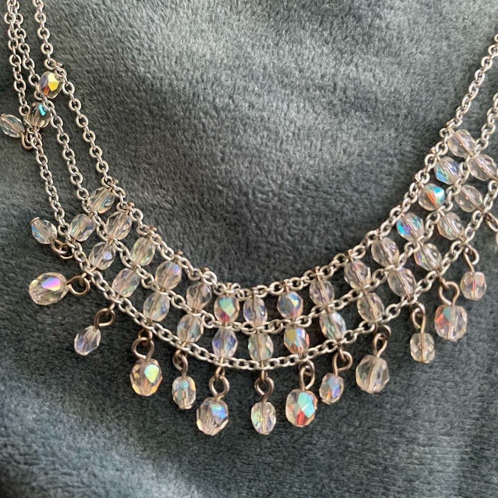Monet Silvertone Necklace with Crystal Beads